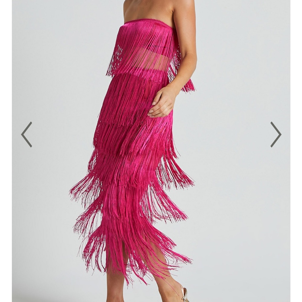 Vibrant Fringe Skirt Set in Pink